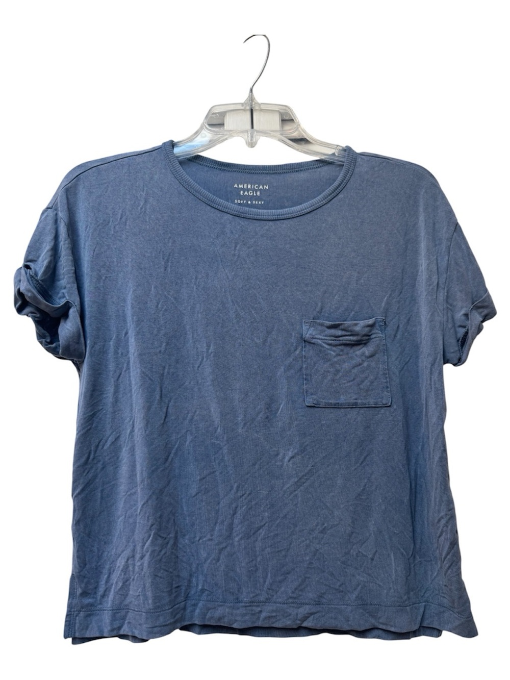 American Eagle Outfitters woman’s relaxed faded Slate Blue Pocket Tee